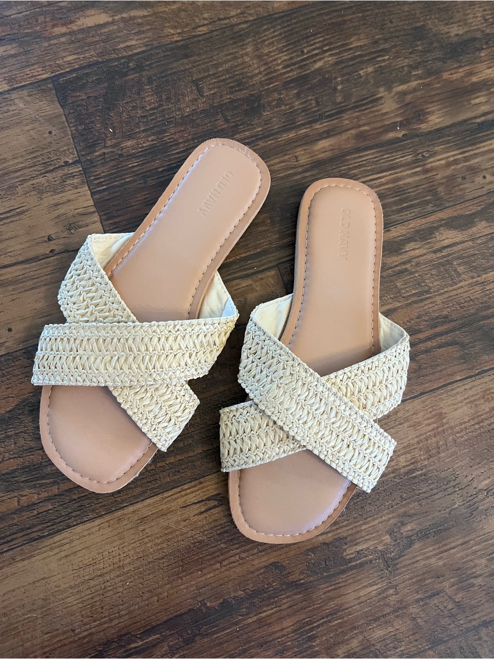 Old Navy Women's Tan Braided Cross-Strap Slide Sandals